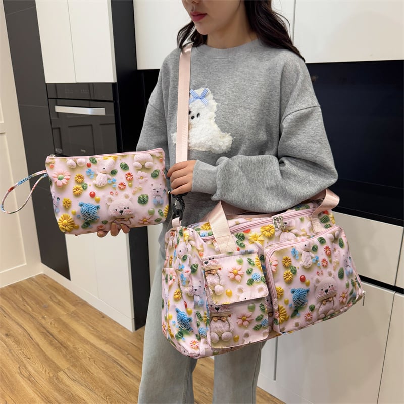 Dámska cestovná taška na krátke výlety s rozdelením suché/mokré, 20-35L, Oxford materiál, anime karikatúra vzor, detský štýl
