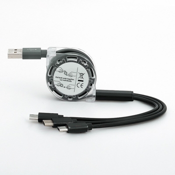 Καλώδιο αυτοκινήτου φόρτισης Τρία σε ένα με διεπαφές USB-C, Lightning, Micro USB και Mini USB, 12W απόδοση, διαφανές περίβλημα από TPE