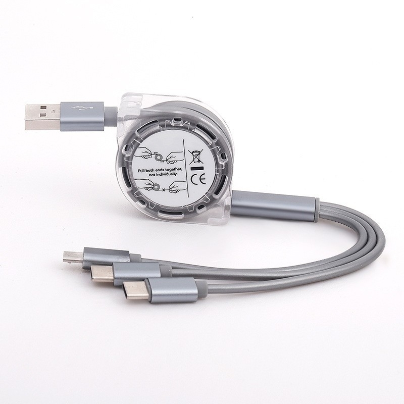 Καλώδιο αυτοκινήτου φόρτισης Τρία σε ένα με διεπαφές USB-C, Lightning, Micro USB και Mini USB, 12W απόδοση, διαφανές περίβλημα από TPE