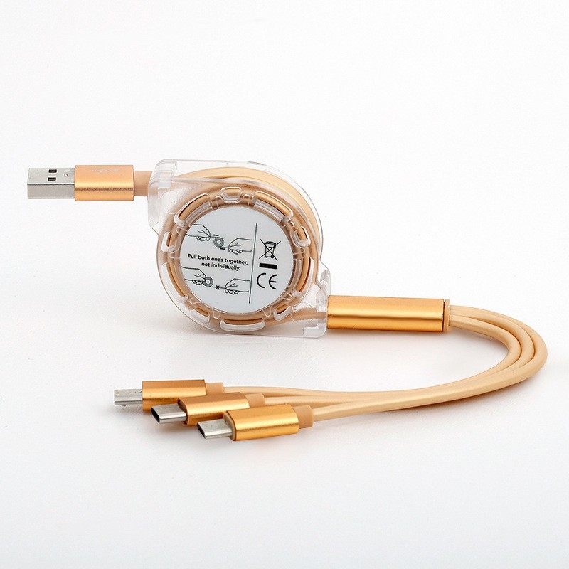 Καλώδιο αυτοκινήτου φόρτισης Τρία σε ένα με διεπαφές USB-C, Lightning, Micro USB και Mini USB, 12W απόδοση, διαφανές περίβλημα από TPE