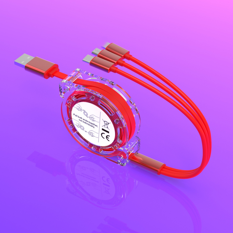 Καλώδιο αυτοκινήτου φόρτισης Τρία σε ένα με διεπαφές USB-C, Lightning, Micro USB και Mini USB, 12W απόδοση, διαφανές περίβλημα από TPE