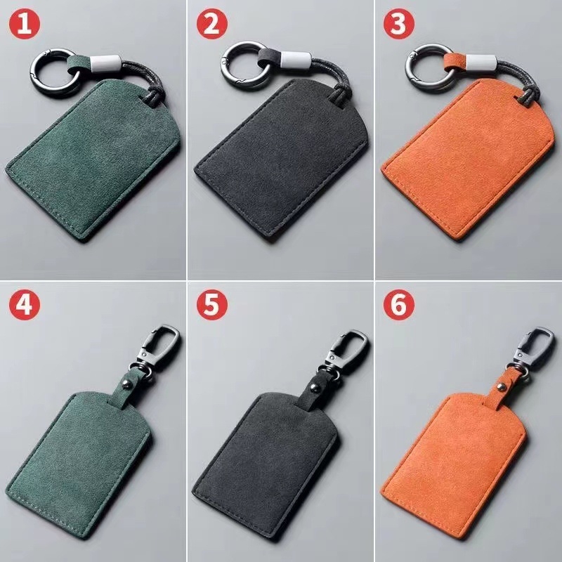 Morning and Twilight nubuk suede autó NFC kártyatartó identitás- és belépőkártyákhoz, bőr kártyatartó, kulcstartó zsinórral, testreszabható