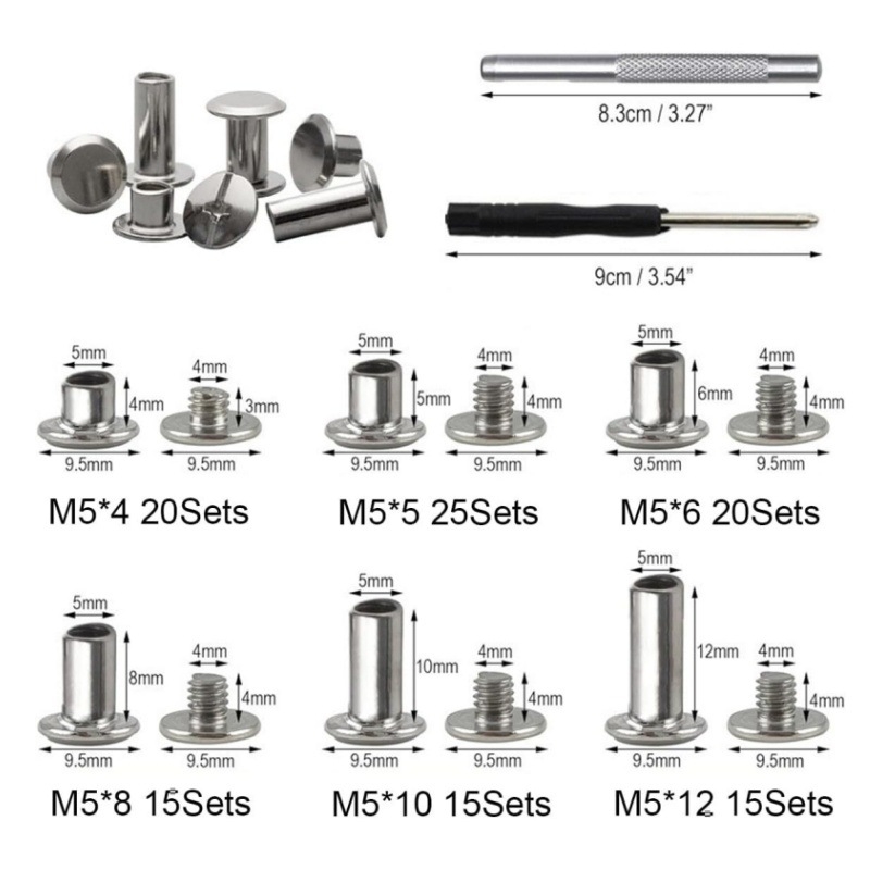 Ruicheng Ριβέτες για Φωτοαλμπουμ - DIY Βιδωτές Ριβέτες, Σετ 110/90, Κατάλληλο για Τσάντες, Ρούχα, Παπούτσια και Αξεσουάρ