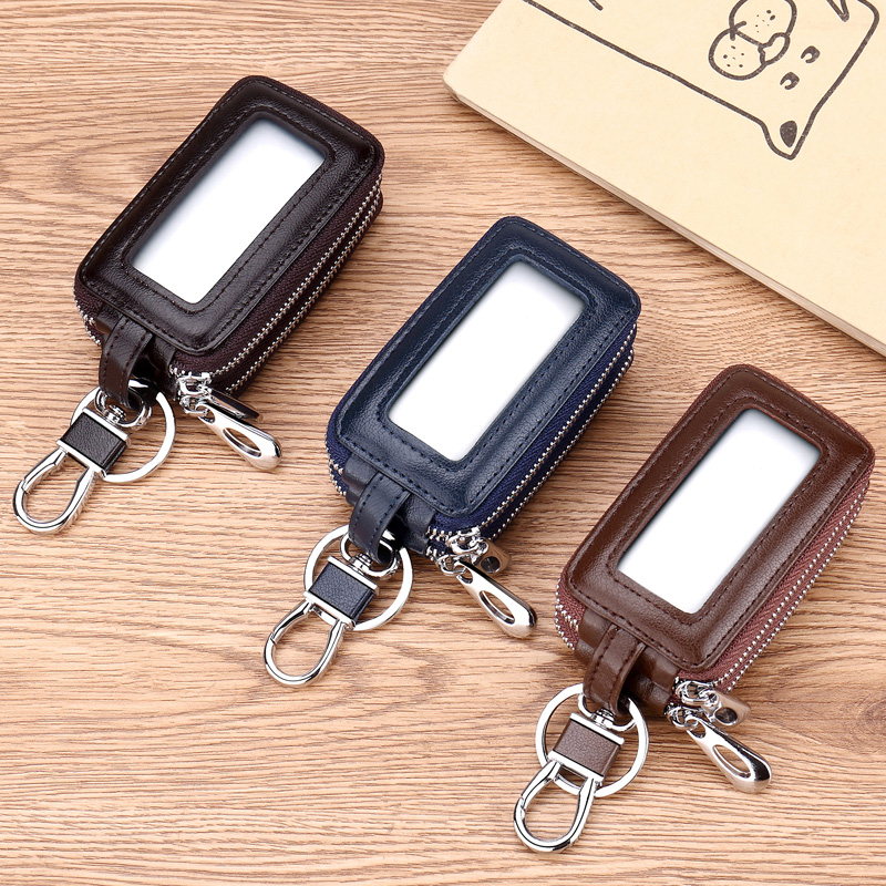Unisex PU raktų dėklas su dvigubu užtrauktuku, diržo kilpa, miesto minimalistinis stilius, Žiema 2023