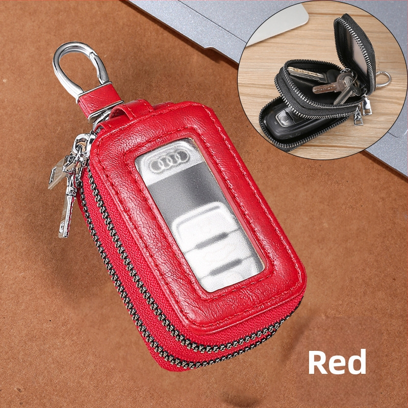 Unisex PU raktų dėklas su dvigubu užtrauktuku, diržo kilpa, miesto minimalistinis stilius, Žiema 2023