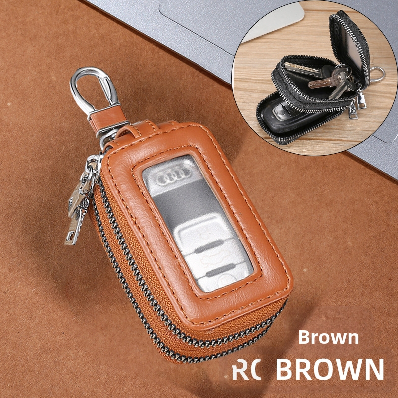 Unisex PU raktų dėklas su dvigubu užtrauktuku, diržo kilpa, miesto minimalistinis stilius, Žiema 2023