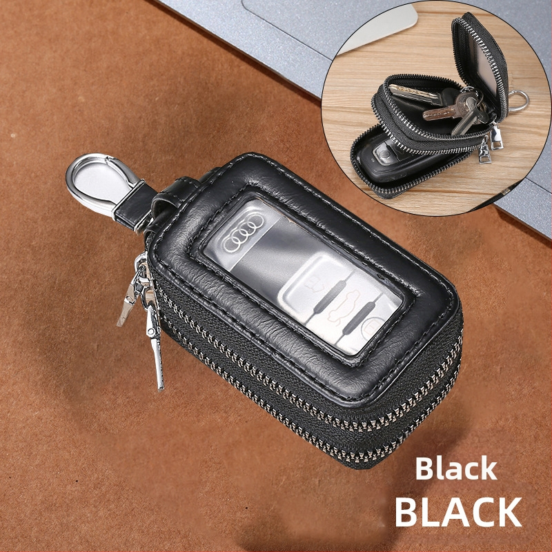 Unisex PU raktų dėklas su dvigubu užtrauktuku, diržo kilpa, miesto minimalistinis stilius, Žiema 2023