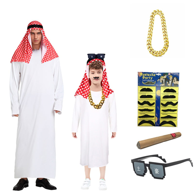 Unisex Arabský kostýmový rúcho – polyester, obsah 95%+; letné vydanie 2025; vhodné pre deti do 17 rokov