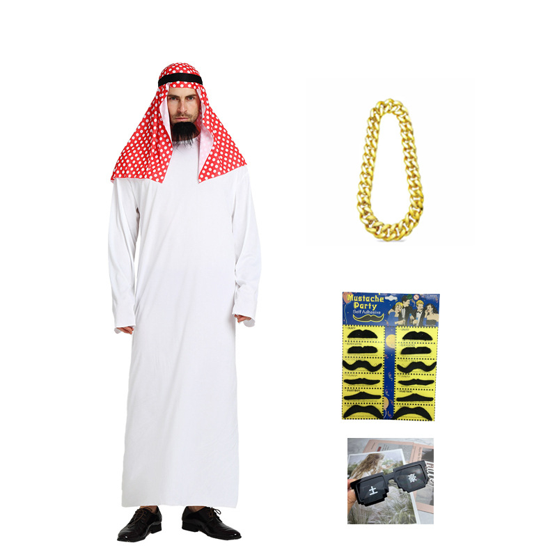 Unisex Arabský kostýmový rúcho – polyester, obsah 95%+; letné vydanie 2025; vhodné pre deti do 17 rokov