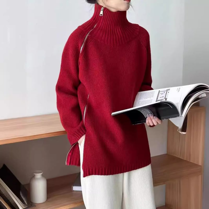 Kardigán so zipsom a vysokým golierom, polyester-viskóza zmes, dlhé rukávy, stredná dĺžka (65-80 cm)