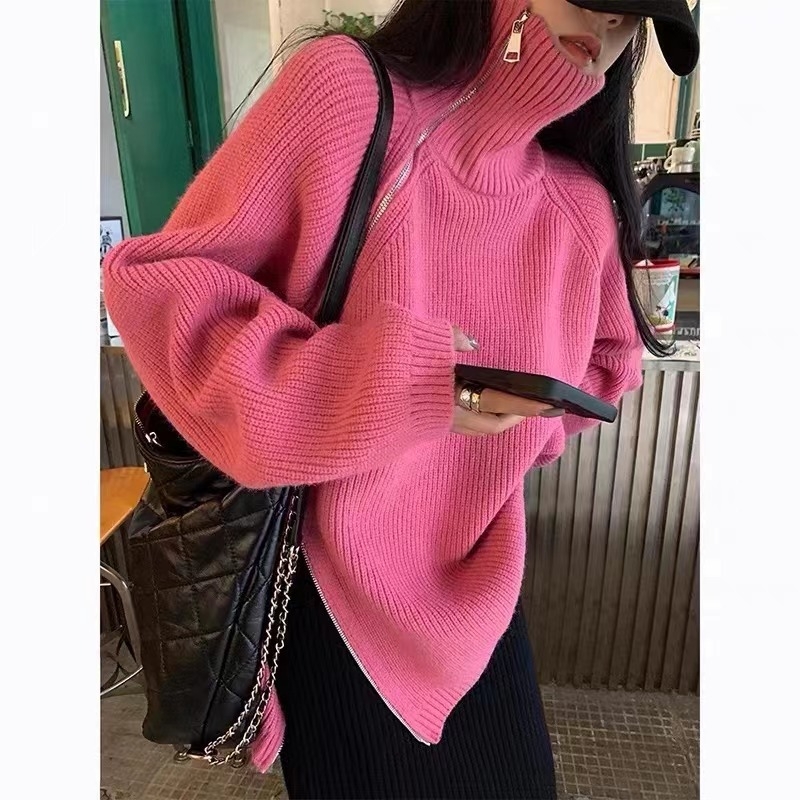 Kardigán so zipsom a vysokým golierom, polyester-viskóza zmes, dlhé rukávy, stredná dĺžka (65-80 cm)