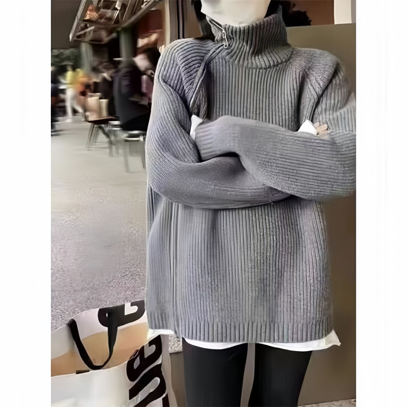 Kardigán so zipsom a vysokým golierom, polyester-viskóza zmes, dlhé rukávy, stredná dĺžka (65-80 cm)
