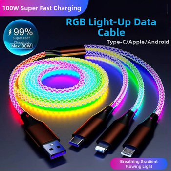 USB заряден кабел Micro USB с LED дисплей, дължина 1.2 m, три интерфейса в едно, материал ТПЕ