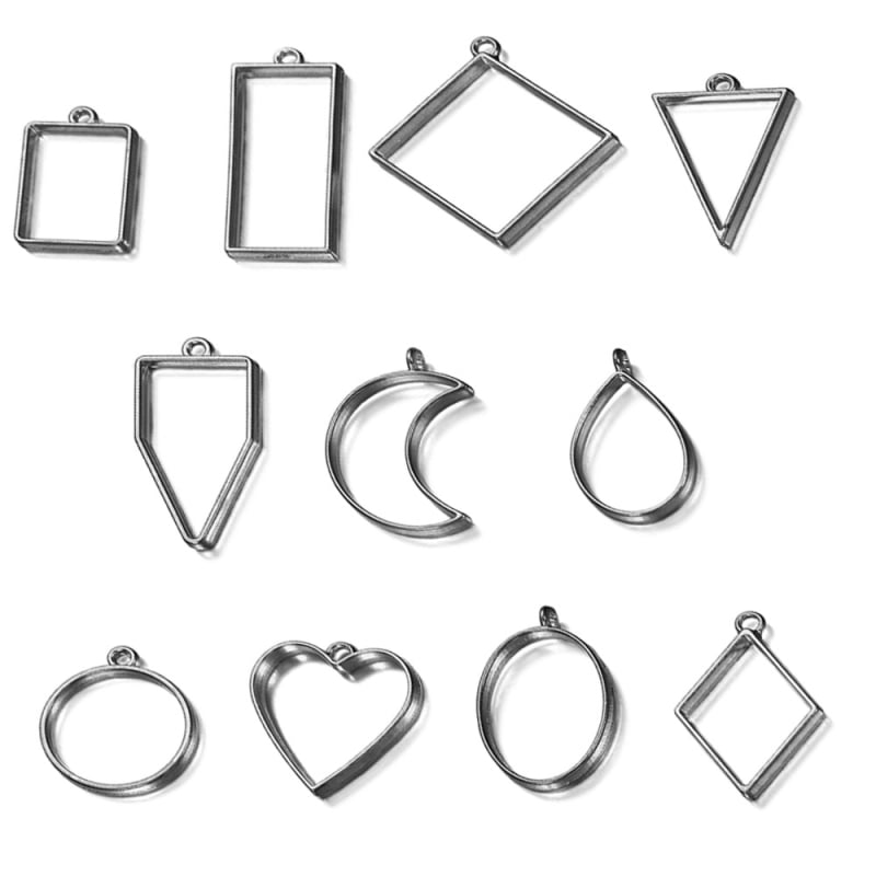 DIY forma na epoxidovú živicu s geometrickým rámom na prívesok z zliatiny – trojuholník a kruh, UV tvarovanie, bez dier (Zinc alloy, Electroplating, Spring 2021, Original Design)