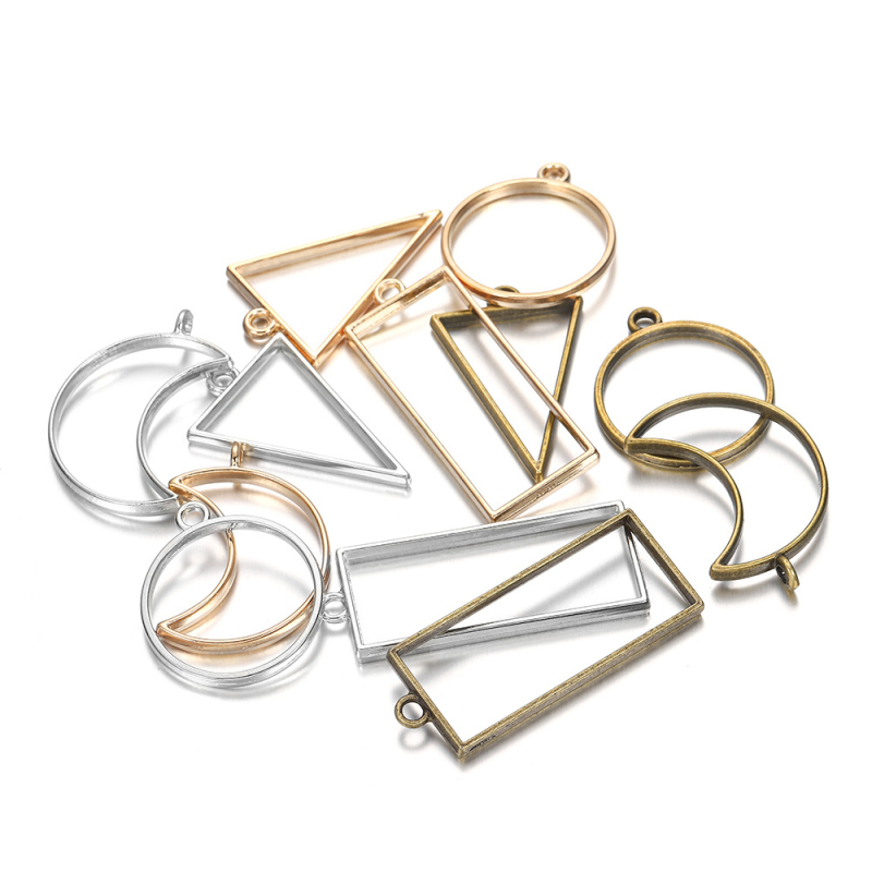 DIY forma na epoxidovú živicu s geometrickým rámom na prívesok z zliatiny – trojuholník a kruh, UV tvarovanie, bez dier (Zinc alloy, Electroplating, Spring 2021, Original Design)
