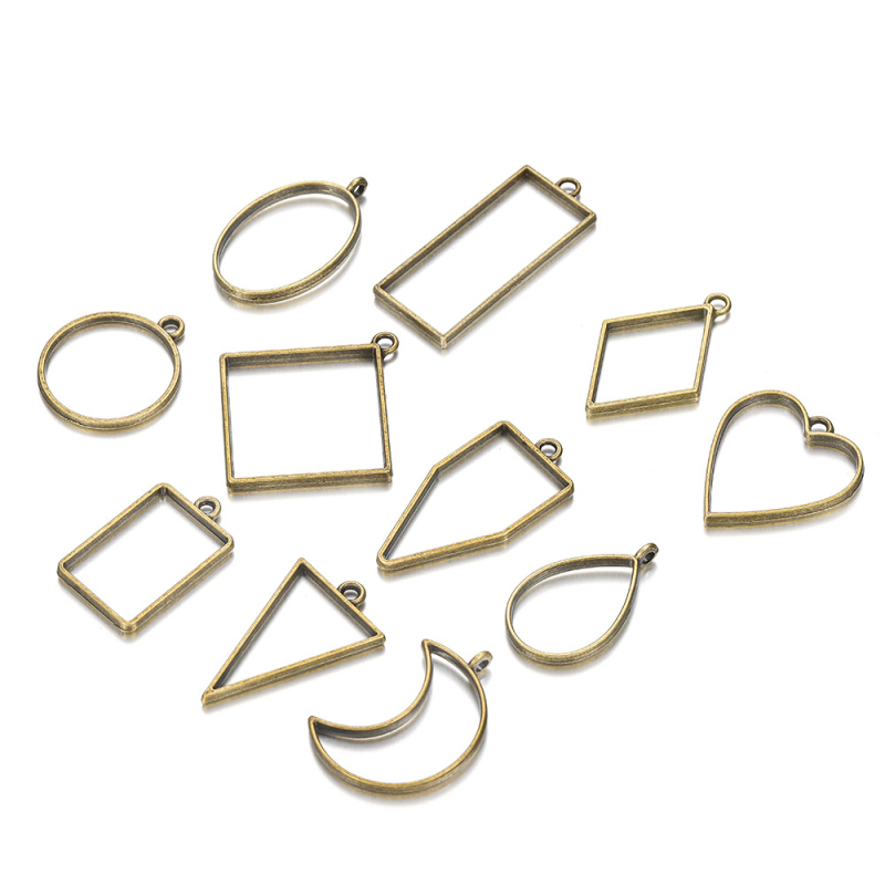 DIY forma na epoxidovú živicu s geometrickým rámom na prívesok z zliatiny – trojuholník a kruh, UV tvarovanie, bez dier (Zinc alloy, Electroplating, Spring 2021, Original Design)