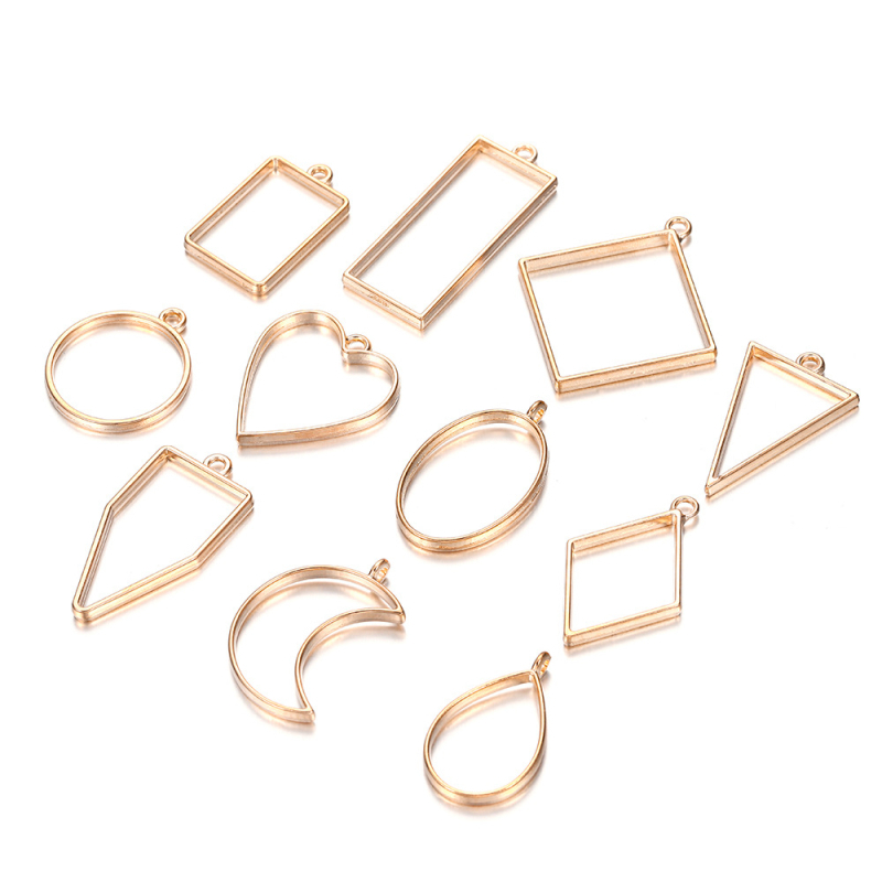 DIY forma na epoxidovú živicu s geometrickým rámom na prívesok z zliatiny – trojuholník a kruh, UV tvarovanie, bez dier (Zinc alloy, Electroplating, Spring 2021, Original Design)