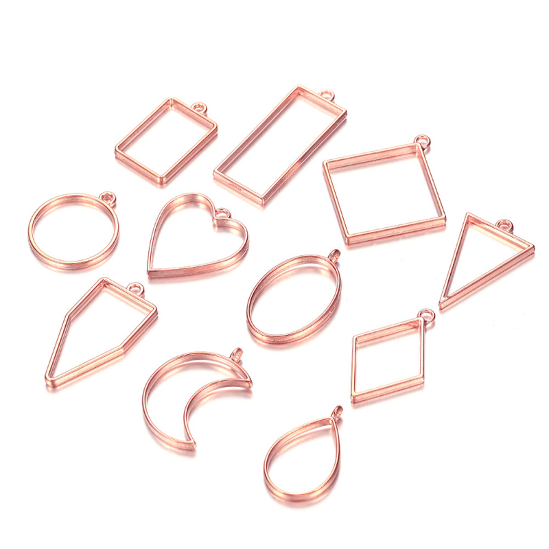 DIY forma na epoxidovú živicu s geometrickým rámom na prívesok z zliatiny – trojuholník a kruh, UV tvarovanie, bez dier (Zinc alloy, Electroplating, Spring 2021, Original Design)