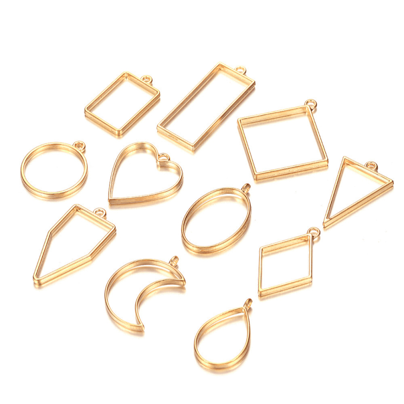 DIY forma na epoxidovú živicu s geometrickým rámom na prívesok z zliatiny – trojuholník a kruh, UV tvarovanie, bez dier (Zinc alloy, Electroplating, Spring 2021, Original Design)