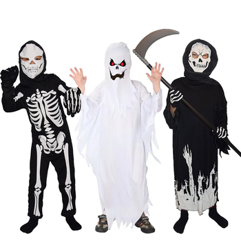 Костюм призрак-скелет за Хелоуин, унисекс, сценично облекло, полиестер, за деца до 17 години