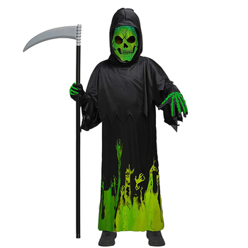 Костюм призрак-скелет за Хелоуин, унисекс, сценично облекло, полиестер, за деца до 17 години