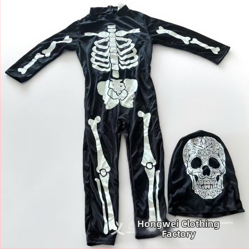 Костюм призрак-скелет за Хелоуин, унисекс, сценично облекло, полиестер, за деца до 17 години