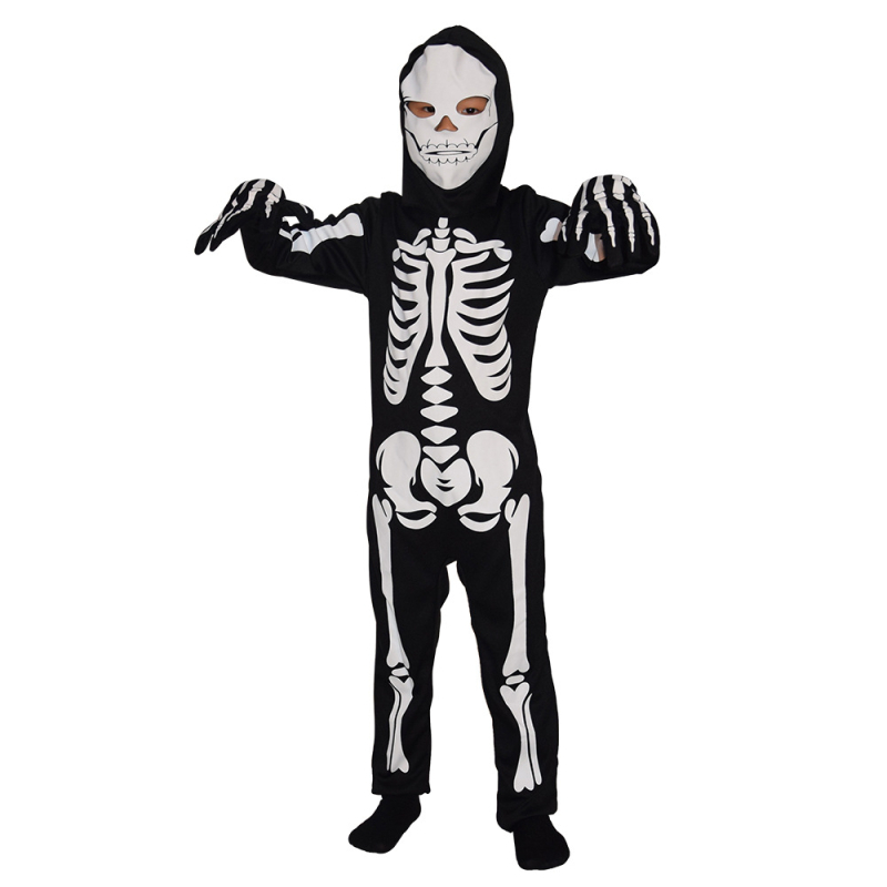 Костюм призрак-скелет за Хелоуин, унисекс, сценично облекло, полиестер, за деца до 17 години