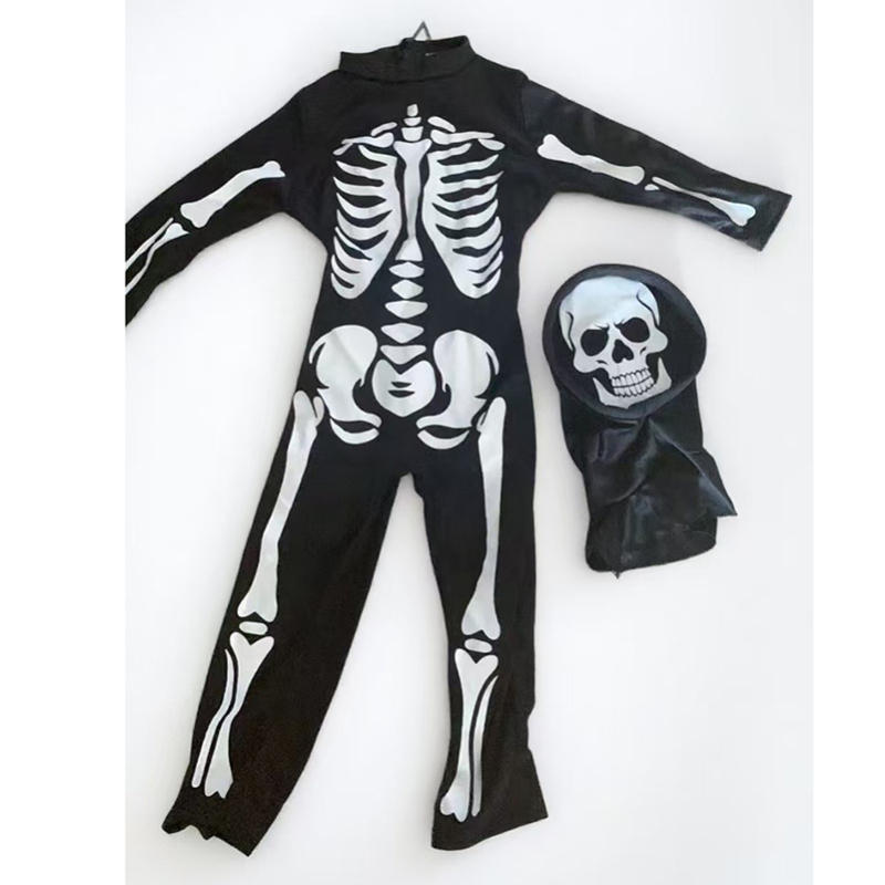 Костюм призрак-скелет за Хелоуин, унисекс, сценично облекло, полиестер, за деца до 17 години