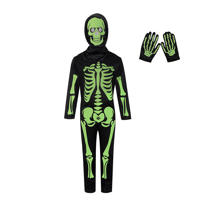 Костюм призрак-скелет за Хелоуин, унисекс, сценично облекло, полиестер, за деца до 17 години