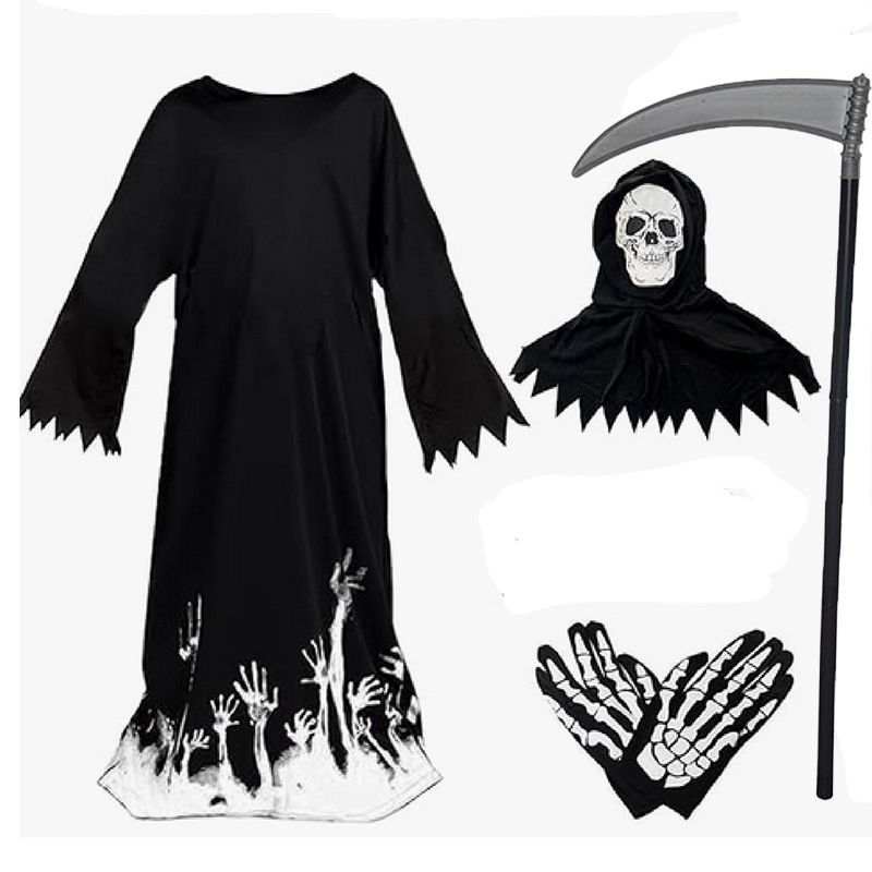 Костюм призрак-скелет за Хелоуин, унисекс, сценично облекло, полиестер, за деца до 17 години