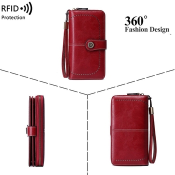 RFID-blokujúca dlhá dámska peňaženka na zips — PU koža, street trend, jednobarevný vzor, podšívka z polyestru, odolná voči opotrebeniu a rozšíriteľná.