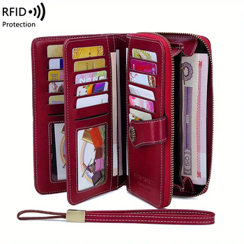 RFID-blokujúca dlhá dámska peňaženka na zips — PU koža, street trend, jednobarevný vzor, podšívka z polyestru, odolná voči opotrebeniu a rozšíriteľná.