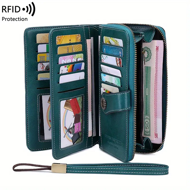 RFID-blokujúca dlhá dámska peňaženka na zips — PU koža, street trend, jednobarevný vzor, podšívka z polyestru, odolná voči opotrebeniu a rozšíriteľná.