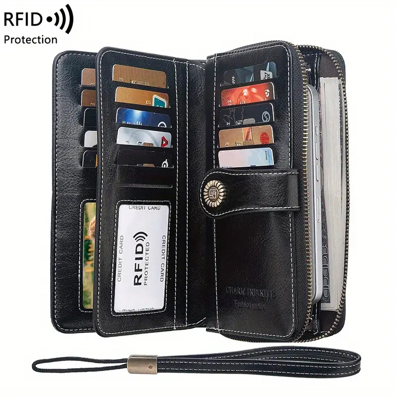 RFID-blokujúca dlhá dámska peňaženka na zips — PU koža, street trend, jednobarevný vzor, podšívka z polyestru, odolná voči opotrebeniu a rozšíriteľná.