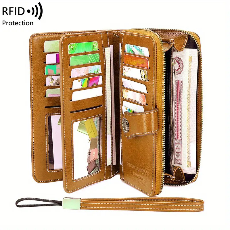 RFID-blokujúca dlhá dámska peňaženka na zips — PU koža, street trend, jednobarevný vzor, podšívka z polyestru, odolná voči opotrebeniu a rozšíriteľná.