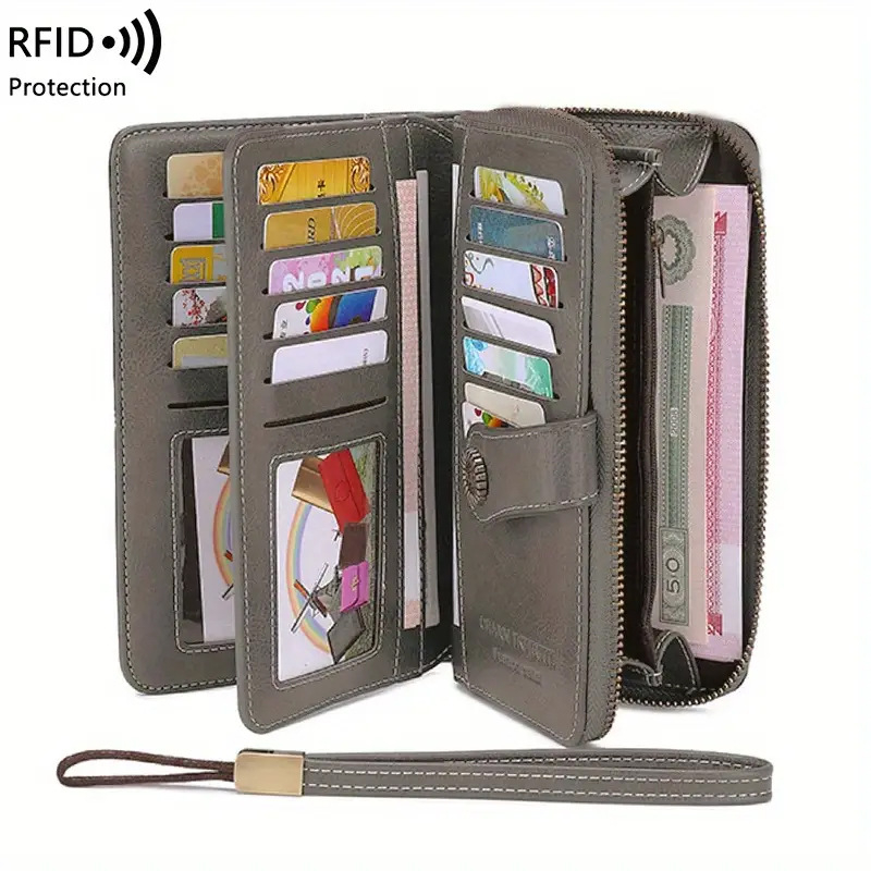 RFID-blokujúca dlhá dámska peňaženka na zips — PU koža, street trend, jednobarevný vzor, podšívka z polyestru, odolná voči opotrebeniu a rozšíriteľná.