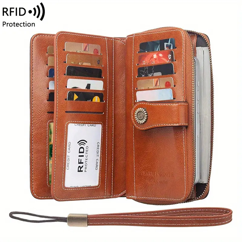 RFID-blokujúca dlhá dámska peňaženka na zips — PU koža, street trend, jednobarevný vzor, podšívka z polyestru, odolná voči opotrebeniu a rozšíriteľná.
