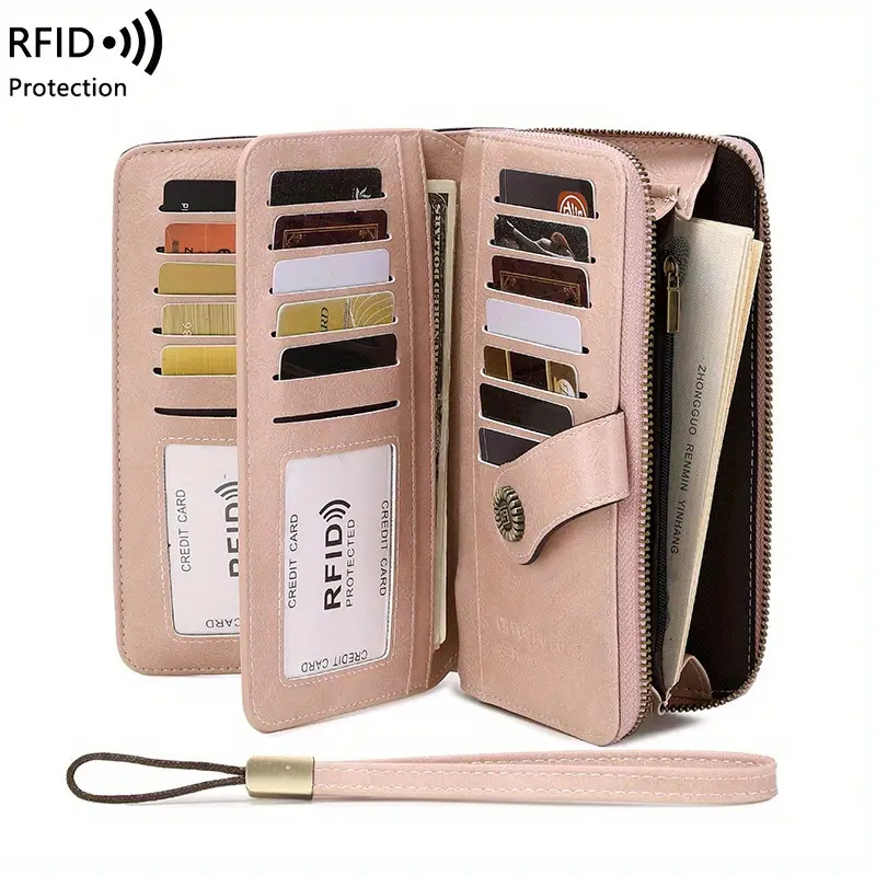 RFID-blokujúca dlhá dámska peňaženka na zips — PU koža, street trend, jednobarevný vzor, podšívka z polyestru, odolná voči opotrebeniu a rozšíriteľná.