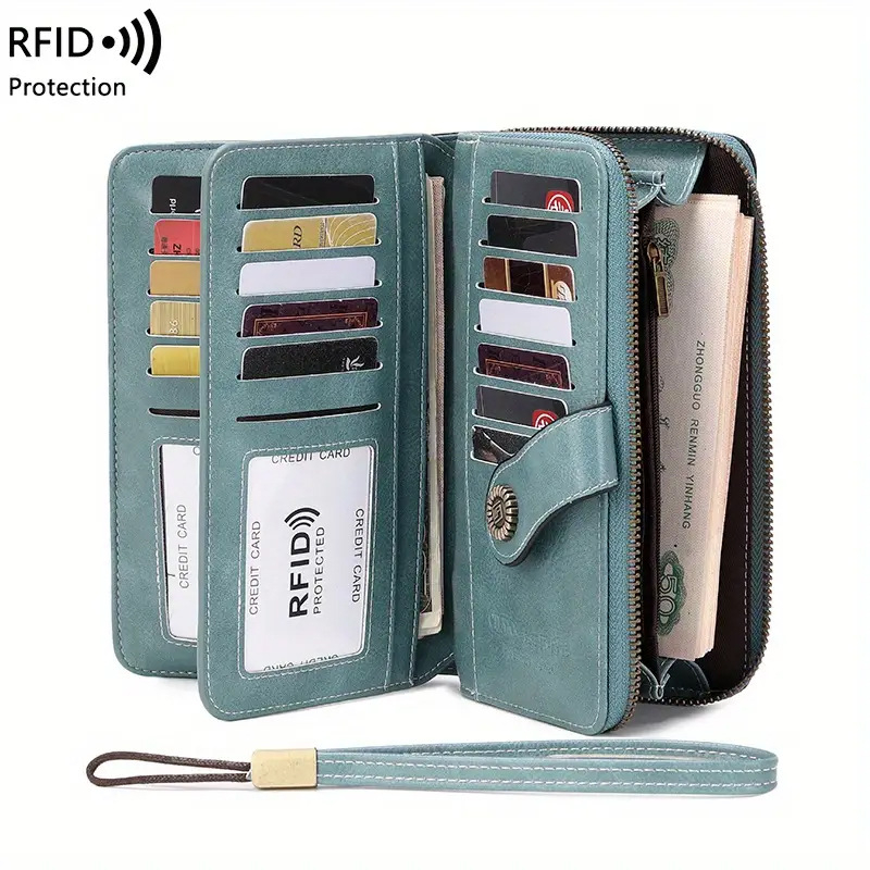 RFID-blokujúca dlhá dámska peňaženka na zips — PU koža, street trend, jednobarevný vzor, podšívka z polyestru, odolná voči opotrebeniu a rozšíriteľná.