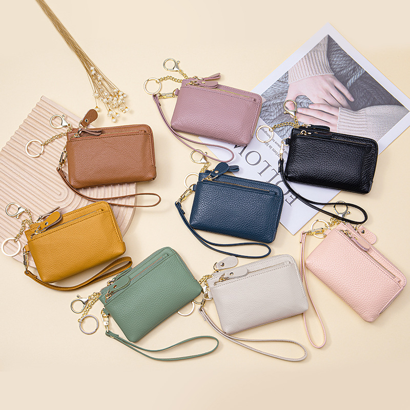 Ženski novčanik za kovanice od prave kože, podstava od poliestera, svjež i sladak stil