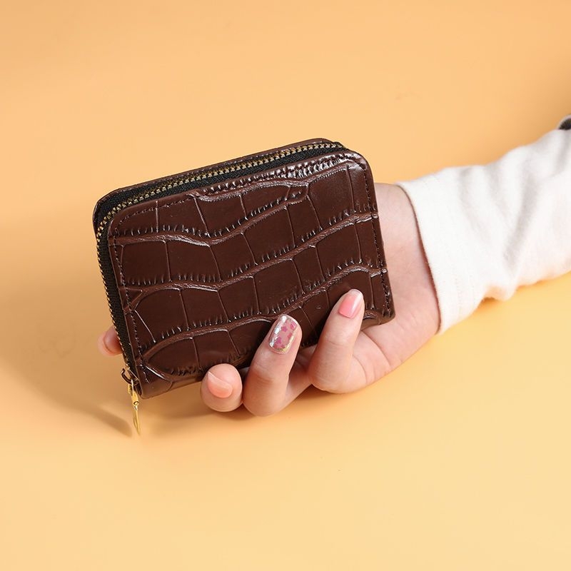 Moteriškas kortelių dėklas su užtrauktuku - PU oda, raidžių raštas, keli kortelių skyreliai, didelis talpa, 2023 m. vasara, kasdieniam naudojimui