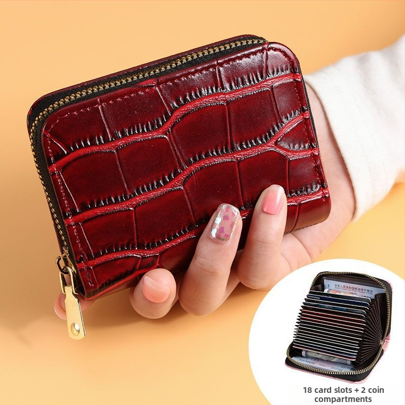 Moteriškas kortelių dėklas su užtrauktuku - PU oda, raidžių raštas, keli kortelių skyreliai, didelis talpa, 2023 m. vasara, kasdieniam naudojimui