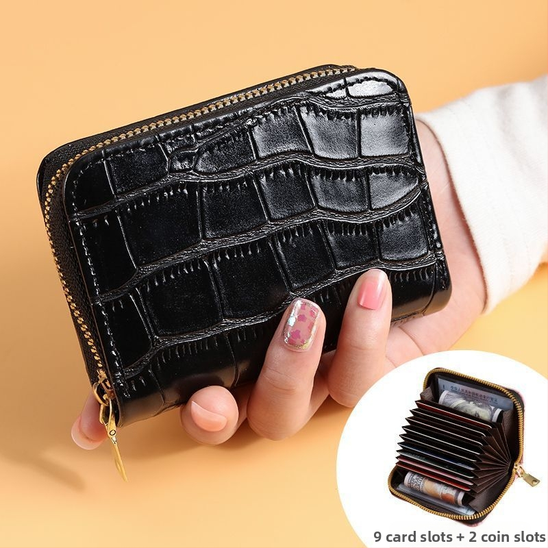 Moteriškas kortelių dėklas su užtrauktuku - PU oda, raidžių raštas, keli kortelių skyreliai, didelis talpa, 2023 m. vasara, kasdieniam naudojimui