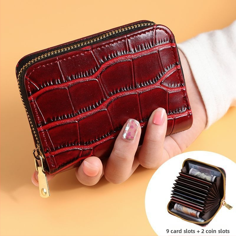 Moteriškas kortelių dėklas su užtrauktuku - PU oda, raidžių raštas, keli kortelių skyreliai, didelis talpa, 2023 m. vasara, kasdieniam naudojimui