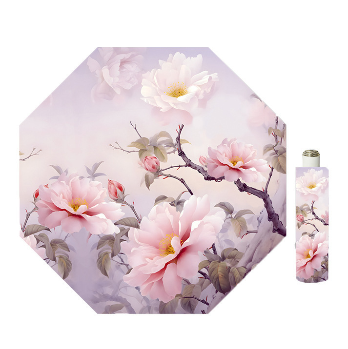 Skėtis su skaitmenine spauda, UPF >40 UV apsauga, 8-ribinis plieno rėmas, 190T audinys, rankinis atidarymas ir uždarymas, plastikinė rankenėlė