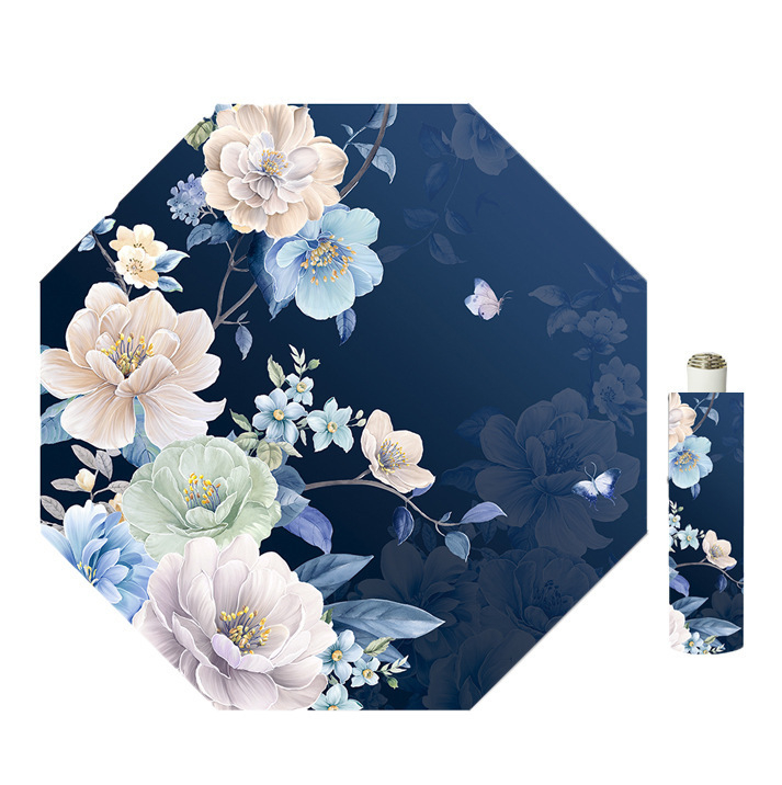 Skėtis su skaitmenine spauda, UPF >40 UV apsauga, 8-ribinis plieno rėmas, 190T audinys, rankinis atidarymas ir uždarymas, plastikinė rankenėlė