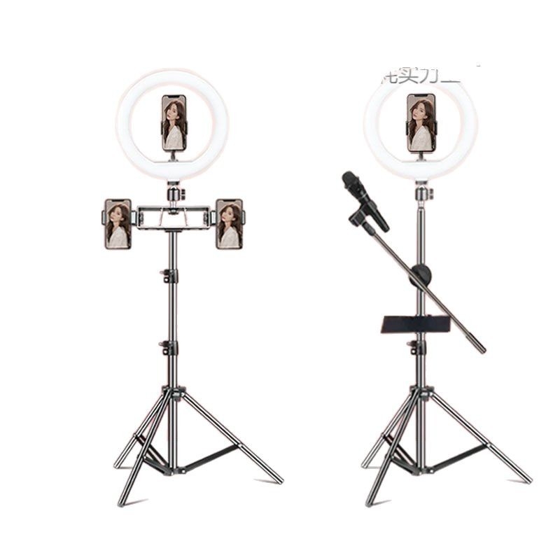 Tālruņa turētājs ar apgaismojumu un statīvu skaistumam tiešraidei, metāla korpuss ar elektroplatinga apdari, maigā gaismas plūsma acu aizsardzībai, iekšējai fotografēšanai