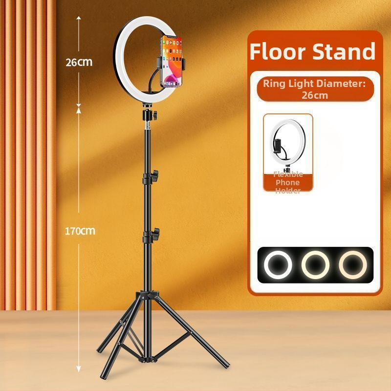 Tālruņa turētājs ar apgaismojumu un statīvu skaistumam tiešraidei, metāla korpuss ar elektroplatinga apdari, maigā gaismas plūsma acu aizsardzībai, iekšējai fotografēšanai