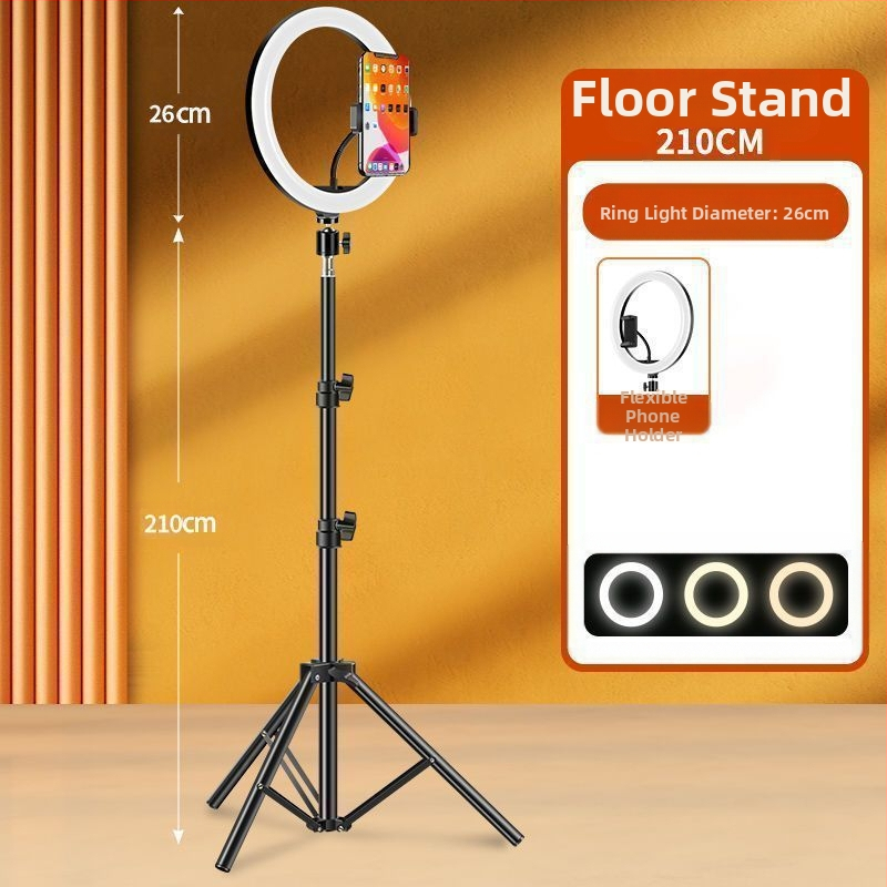 Tālruņa turētājs ar apgaismojumu un statīvu skaistumam tiešraidei, metāla korpuss ar elektroplatinga apdari, maigā gaismas plūsma acu aizsardzībai, iekšējai fotografēšanai