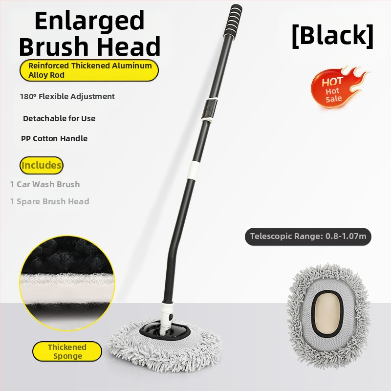 Pasukamas teleskopinis automobilių plovimo šluostė su minkšta Chenille šerelių šerelė, ilga rankena; Medžiagos: Chenille, aliuminio lydinio vamzdelis, PP; Prekės ženklas: Leben/Helloleiboo